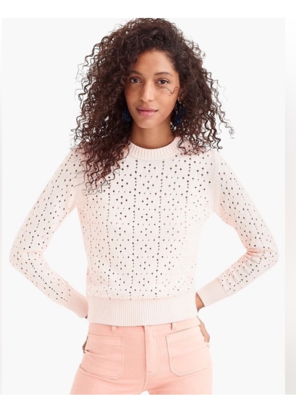 Point Sur Crewneck Pointelle Knit Sweater in Soft Pink - Picture 2 of 6